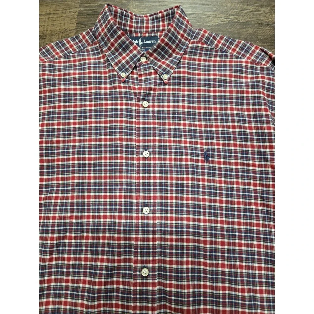 Ralph Lauren Red Plaid Button Front Shirt Mens Size Large - Picture 2 of 5